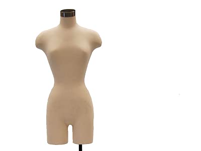 (JF-F2WLG+BS-05) ROXYDISPLAY Female Body Form, Straight Pinnable with Rectangle Brushed Metal Base, Metal Neck Cap.