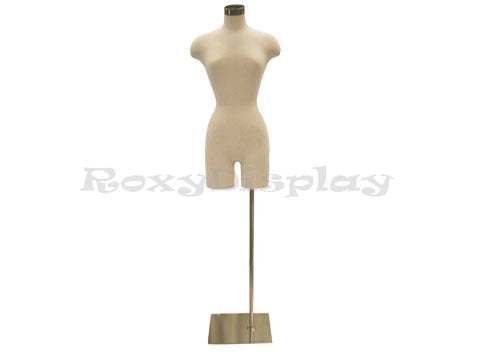 (JF-F2WLG+BS-05) ROXYDISPLAY Female Body Form, Straight Pinnable with Rectangle Brushed Metal Base, Metal Neck Cap.
