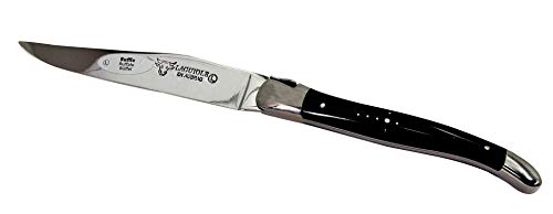 Laguiole en Aubrac Stainless Steel Set of 2 Forks and 2 Knives with Water Buffalo Handle