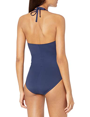La Blanca Women's Standard V-Front Keyhole Halter One Piece Swimsuit, Indigo//Mesh-Merizing, 12