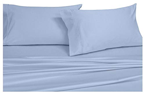 Royal's Solid Blue 1000 Thread Count 4pc Top-Split-King: Adjustable Top Split King Size Bed Sheet Set 100% Cotton, Sateen Solid, Deep Pocket
