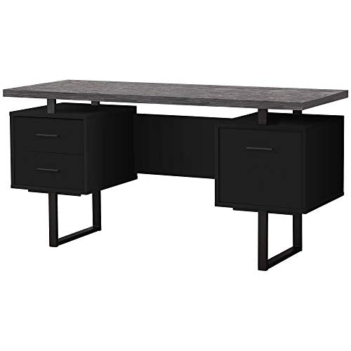Monarch Specialties Computer Desk with Drawers - Contemporary Style - Home & Office Computer Desk with Metal Legs - 60" L (Black - Grey Top)