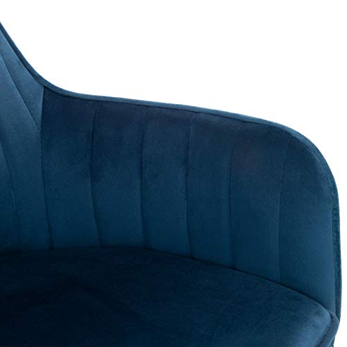 GOLDEN BEACH 2Pc Elegant Velvet Dinning Modern Leisure Upholstered Chair w/ Gold Plating Legs (Navy Blue)