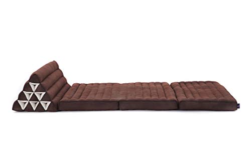 Leewadee Foldout Triangle Thai-Cushion Floor-Seat with Back-Rest TV Pillow Lounge-r Foldable Out-Door Mattress, 31.5x67x15 inches, Kapok, Black red