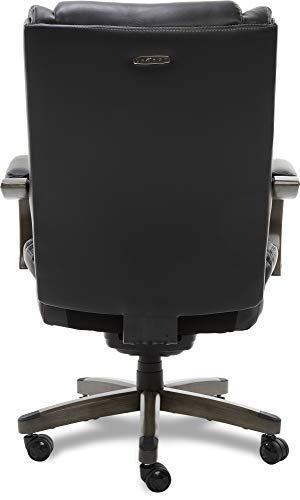 LaZBoy Big & Tall Executive Office Comfort Core Cushions, Ergonomic High-Back Chair with Solid Wood Arms, Bonded Leather, Black