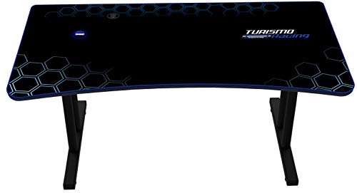 Turismo Racing Gaming Desk - Stazzione Extra-Wide Smart Gaming Desk with Built-in Phone Charger and USB Ports + Integrated Mouse Pad - Blue