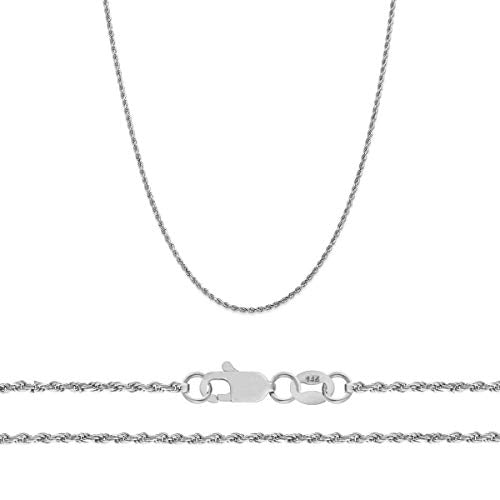 14K Yellow or White Gold 2.00mm Shiny Hollow Rope Chain Necklace for Pendants and Charms with Lobster-Claw Clasp (16", 18" or 20 inch)
