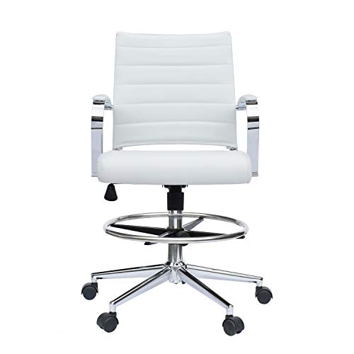 2xhome - Modern Adjustable Designer Ergonomic Office Drafting Chair Office with Arms Ribbed Computer (White)