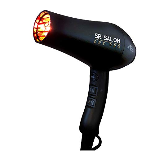 Skin Research Institute Salon Dry Pro - Red Light Therapy Professional Salon Ceramic Ionic Volumizing Anti-Frizz Hair Blow Dryer 1875W | Free Concentrator Diffuser and Comb Attachments In