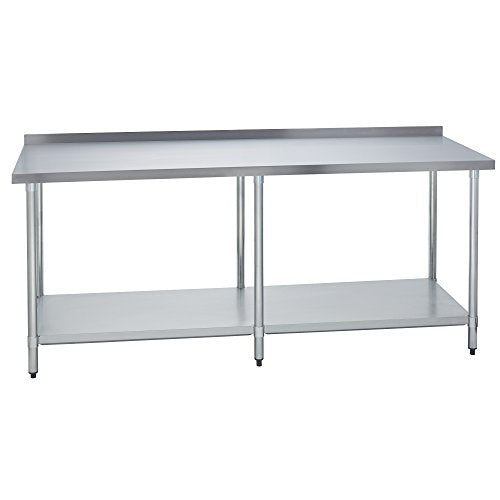 Fenix Sol Stainless Steel Commercial Kitchen Work Prep Table, 24"W x 84"L x 36"H, 2" Backsplash