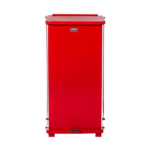 Rubbermaid Commercial Defenders Front Step-On Trash Can with Plastic Liner, 24 Gallon, Red, FGST24EPLRD
