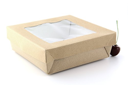 Kray Box with Window Lid (Case of 250), PacknWood - Brown Recyclable To Go Food Containers (24 oz, 5.5" x 5.5" x 2") 210KRAYB155