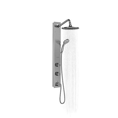 PULSE ShowerSpas 1021-SSB Aloha System with 8" Rain Showerhead, 2 Pulsating Body Spray Jets and Hand Shower, Brushed Stainless Steel with Chrome Fixtures