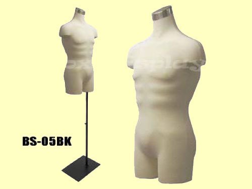 (JF-33mleg01+BS-05bk) ROXYDISPLAY Male Body Form White Color. with Jesery Cover + Black Rectangle Metal Base