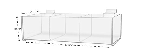 Marketing Holders Premium Acrylic Display Slatwall Clear Acrylic 3 Compartment Storage Bin 12" x 3" Qty 10