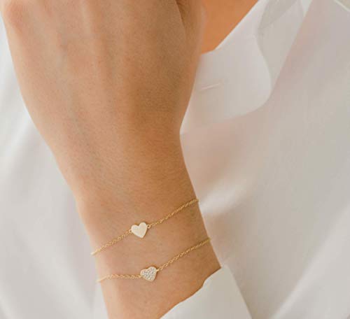 14k Yellow Gold Heart Bracelet, Zoe Lev Jewelry, 14k Solid Gold