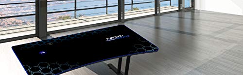 Turismo Racing Gaming Desk - Stazzione Extra-Wide Smart Gaming Desk with Built-in Phone Charger and USB Ports + Integrated Mouse Pad - Blue