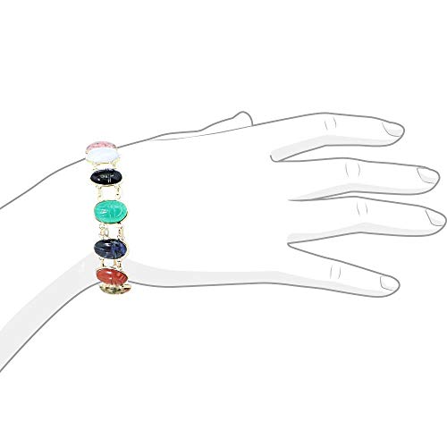 14k Yellow Gold Handmade Double Link Scarab Bracelet With Oval Gemstones