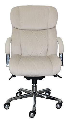 La-Z-Boy Sutherland Quilted Leather Executive Office Chair with Padded Arms, High Back Ergonomic Desk Chair with Lumbar Support, Grey Bonded Leather