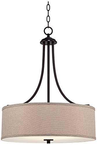 La Pointe Oil Rubbed Bronze Drum Pendant Chandelier 19 1/2" Wide Oatmeal Linen Shade Fixture for Dining Room House Foyer Kitchen Island Entryway Bedroom Living Room - Franklin Iron Works