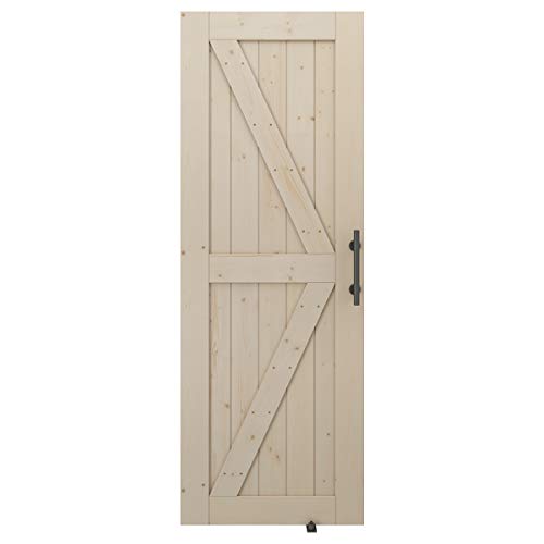 LD Build 30in x 84in Sliding Barn Wood Interior Door Slab with Barn Door Handle and Floor Guide, Solid Nature Wood, DIY Unfinished Panel, Environmental, Easy Installation, K-Frame (Fit 5FT Track)