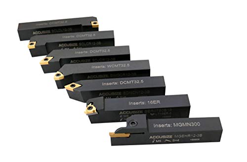 Accusize Industrial Tools 3/4'' Shank 7 Pc Indexable Carbide Turning Tool Set with 10 Extra Carbide Inserts in Fitted Box, 2387-2006plus
