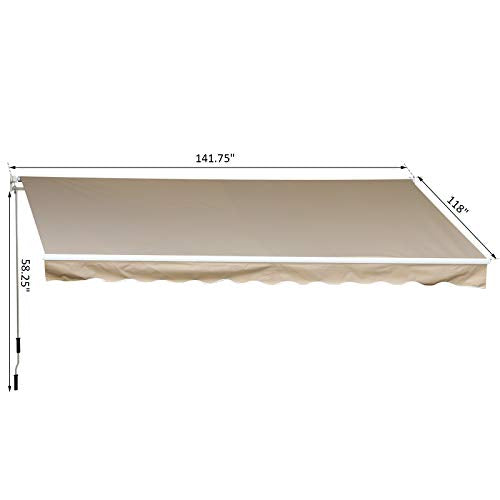 Outsunny 12' x 10' Outdoor Patio Manual Retractable Exterior Window Awning with Adjustable & Versatile Design, Beige