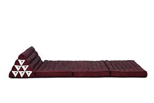 Leewadee 3-Fold Mat XXL with Triangle Cushion – Firm TV Pillow, Foldable Mattress with Cushion Made of Eco-Friendly Kapok, 67 x 31 inches, red