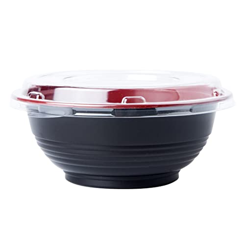 18 Ounce Plastic Food Bowls, 200 With Lid Disposable Food Containers - Mircowave-Safe, BPA-Free, Black And Red Plastic To Go Bowls, Disposable - Restaurantware