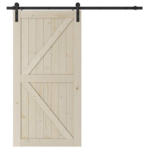SmartStandard 42 x 84in Sliding Barn Wood Door Pre-Drilled Ready To Assemble DIY Unfinished Solid Spruce Paneled Slab Interior Natural