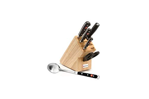 WÜSTHOF Classic Six Piece Knife Block Set w/ Kitchen Spoon Stainless Steel w/ 13Slot Wood Block – Model 7416
