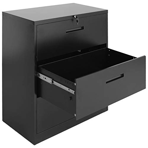 Lateral File Cabinet 3 Drawers with Lock Heavy Duty Metal File Cabinets with Drawers Not Assembled Black 35.4" L ×17.7W ×40.3" H (Black)