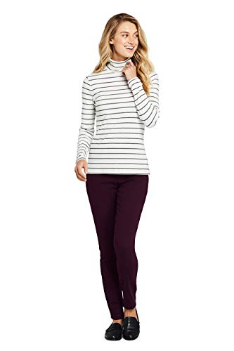 Lands' End Women LWCM Shaped Turtleneck Ivory/Charcoal Heather Stripe Tall X-Large