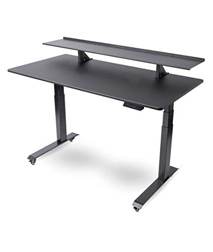 Split Top Electric Stand Up Desk (Black Shelves) (60", Black Frame/Black Top)