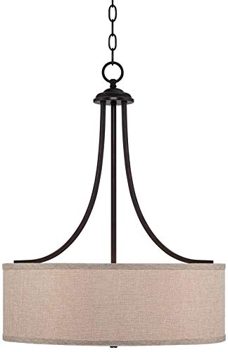 La Pointe Oil Rubbed Bronze Drum Pendant Chandelier 19 1/2" Wide Oatmeal Linen Shade Fixture for Dining Room House Foyer Kitchen Island Entryway Bedroom Living Room - Franklin Iron Works