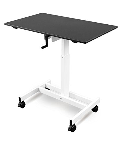 Single Column Crank Adjustable Stand Up Desk (40", White Frame/Black Top)