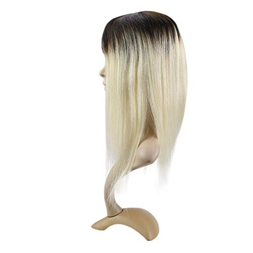 LaaVoo Topper Hair Pieces Straight Human Hairpieces for Women Ombre Darkest Brown to Light Blonde Ombre With Mono Base 5X5 inch Long Topper Hair Extensions 130% Density Free Part Human Hair