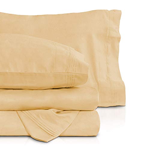 1000 Thread Count Bed Sheet Sets Luxurious 100% Egyptian Cotton Deep Pocket Sheets Queen Size Gold