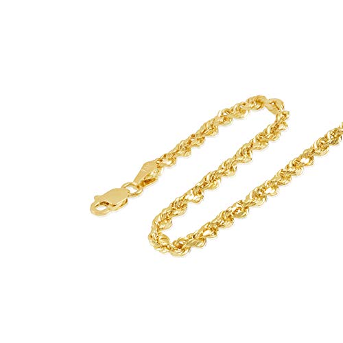 14K Yellow Gold Diamond Cut Rope Chain Necklace for Men and Women – Measures 3mm Thickness x 16 Inches Length