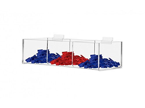 Marketing Holders Premium Acrylic Display Slatwall Clear Acrylic 3 Compartment Storage Bin 12" x 3" Qty 10