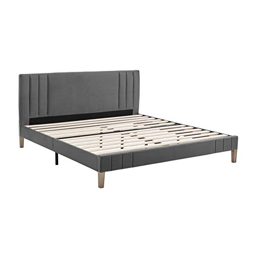 Classic Brands Chicago Modern Tufted Upholstered Platform Bed | Headboard and Wood Frame with Wood Slat Support, King, Antonio Mid Night