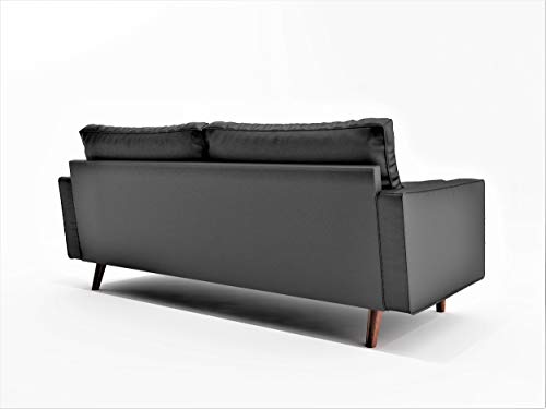 Container Furniture Direct Orion Mid Century Modern PU Leather Upholstered Living Room Loveseat with Bolster Pillows, 69.68" Black