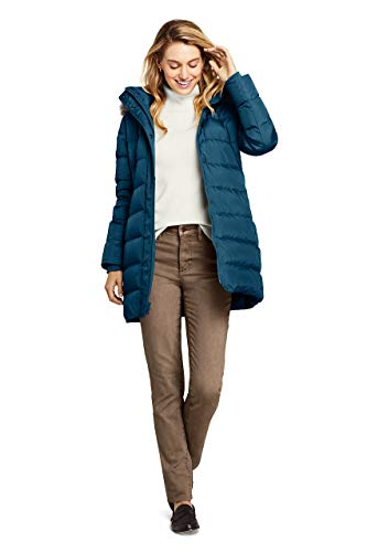 Lands' End WMS Faux Fur Down Coat Dark Blue Teal Regular Medium