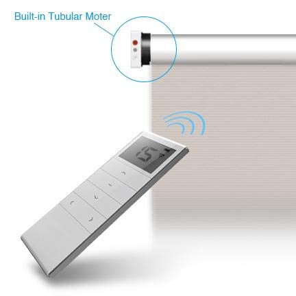 Springblinds 100% Blackout Battery Running Motorized Roller Shade with Remote Control, 33" Wx72 H Mist Grey, Cordless Polyester Foam Roll Expose Automated Blinds Custom Size Shades Child Safety