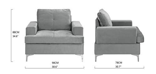 Mid Century Modern Velvet Armchair, Living Room Accent Chair (Grey)