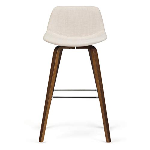 SIMPLIHOME Randolph Mid Century Modern Bentwood Counter Height Stool (Set of 2) in Natural Linen Look Fabric