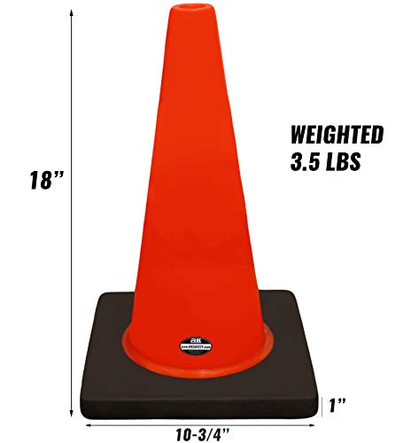 (Set of 20) 18" Orange RK Safety Traffic PVC Cones, Black Base - No Reflective Collar