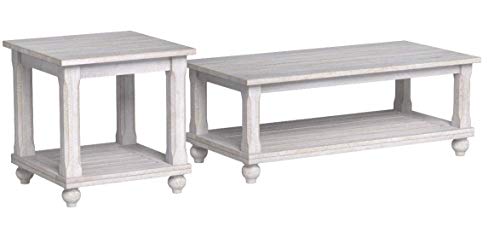 Signature Design by Ashley - Cloudhurst Contemporary 3-Piece Table Set - Includes Cocktail Table & Two End Tables, White Wash Wood