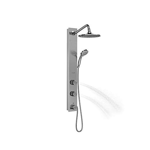 PULSE ShowerSpas 1021-SSB Aloha System with 8" Rain Showerhead, 2 Pulsating Body Spray Jets and Hand Shower, Brushed Stainless Steel with Chrome Fixtures