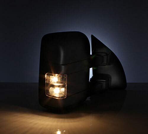 2 PCs of Premium Black Housing Heavy Duty Smoke Lens Tow Mirrors Fit for Ford 2008-2016 F250 F350 F450 F550 Super Duty - Smoke LED Signal + Power Adjustment + Heated + Dual Arm Telescoping